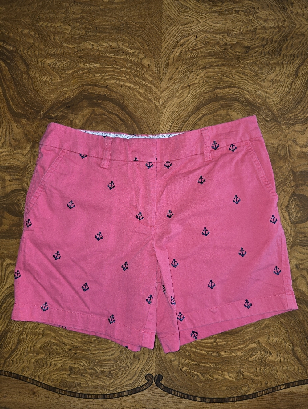 Cambridge Dry Goods Preppy Pink Anchor Embroidered Nautical Shorts Womens Size 4